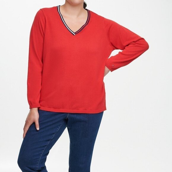 NWT - Tommy Hilfiger Women's Plus Red Cotton Sweater - Size 1X - Picture 1 of 3